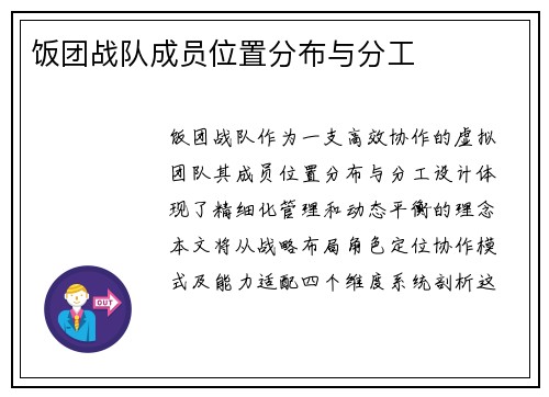 饭团战队成员位置分布与分工