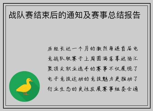战队赛结束后的通知及赛事总结报告